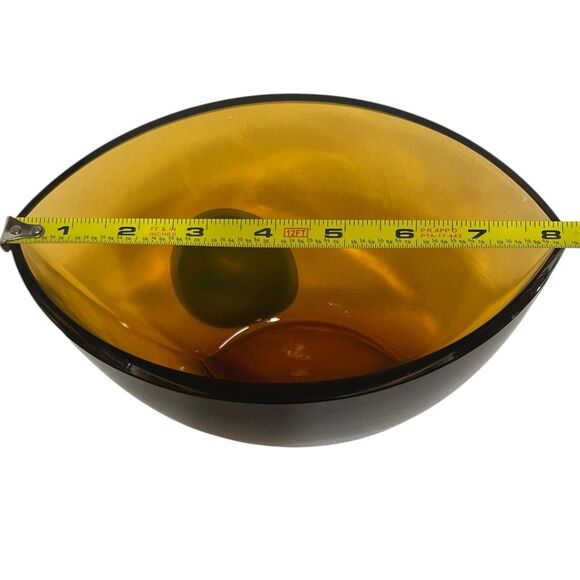 Waterford Evolution Amber Glass Bowl Blue Swirl Signed 6"x8" Luxe Decor - Picture 6 of 10